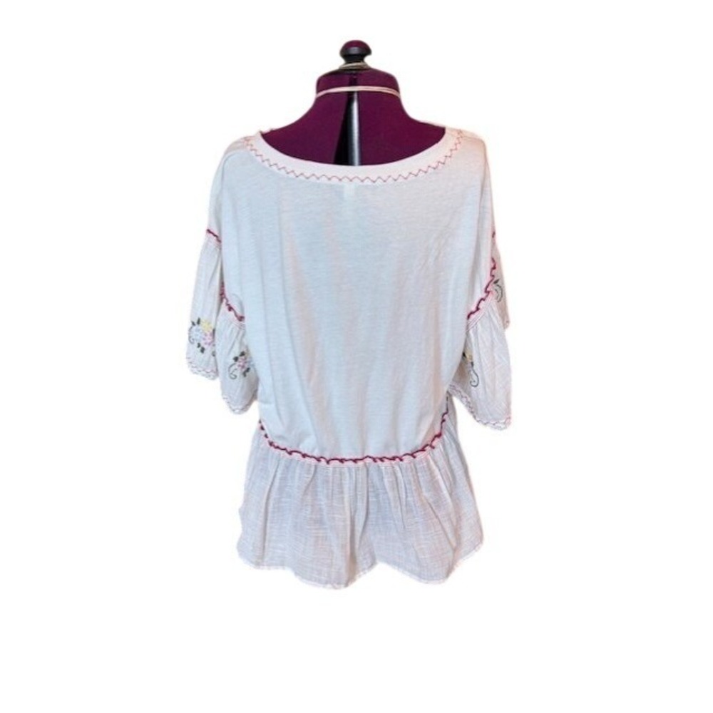Anthropologie White Embroidered Peplum Blouse Red Ric Rac Trim Flutter Sleeve M - Picture 4 of 9